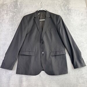 H&M Men Regular Fit Suit Jacket Blazer Black Polyester Viscose US 44R Career